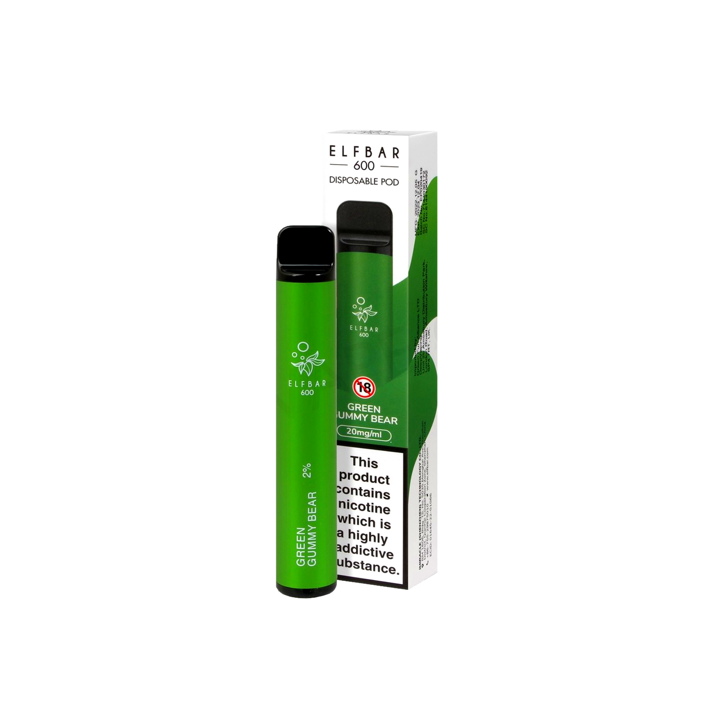 Elf Bar 600 Green Gummy Bear Disposable Vape 20mg